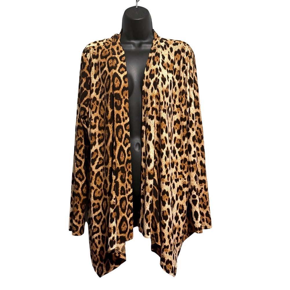 Agnes Orinda Leopard Print Open Front Draped Cardigan Plus Size 3X Brown Black